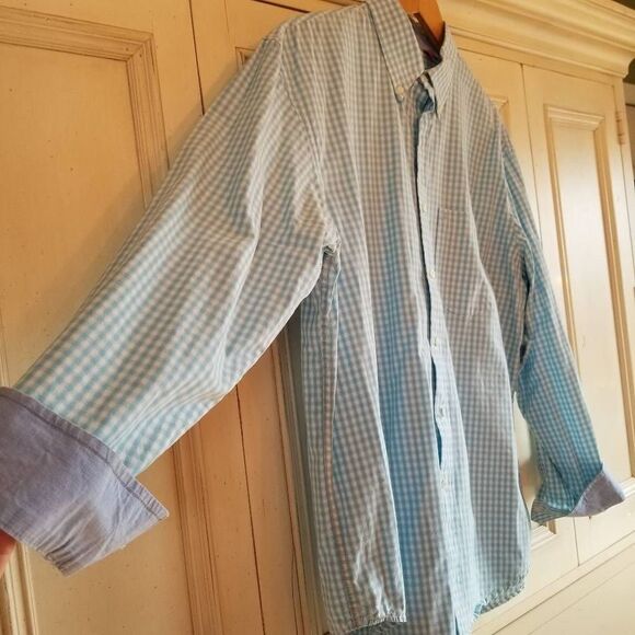 IZOD Blue White Plaid L/S Button Down Large - Picture 3 of 7